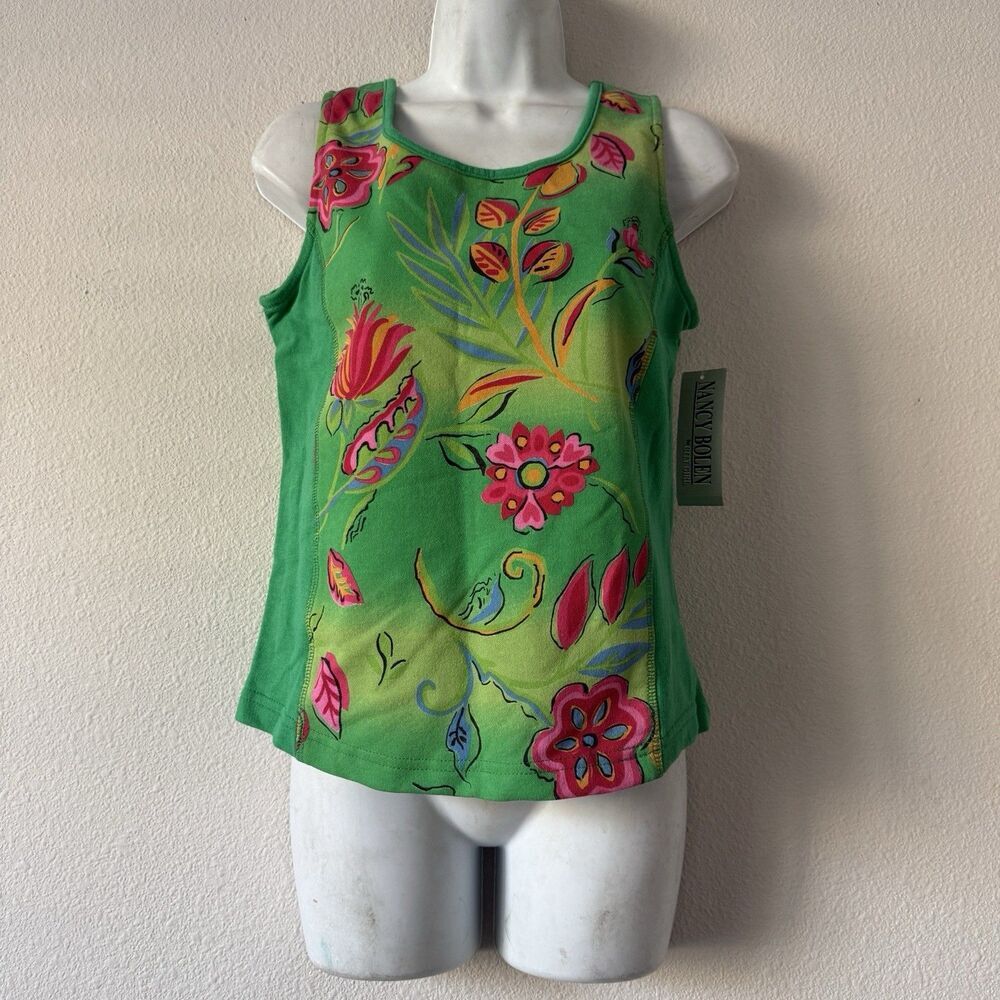 VTG Nancy Bolen City Girl Baby Tee Size S Green Tropical Floral Deadstock NWT